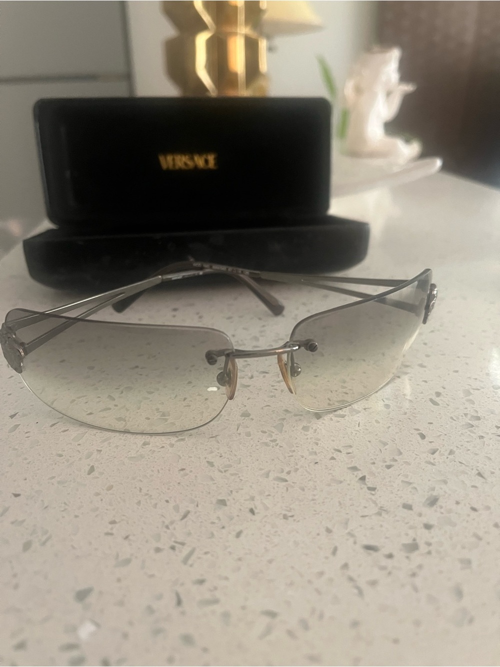 Versace Women’s Rimless Sunglasses with Gray Gradient Lenses